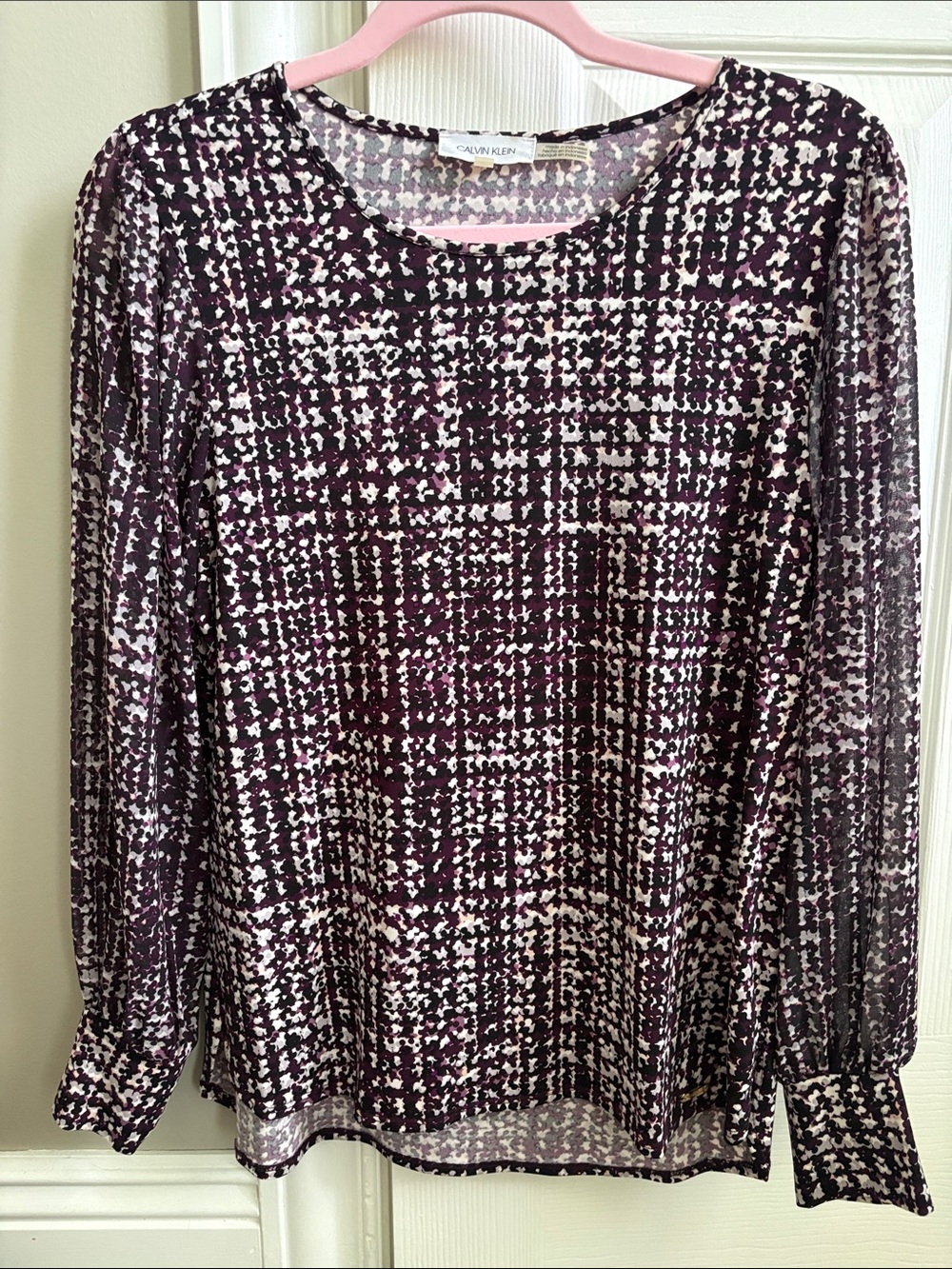 Calvin Klein Plum and White Long Sleeve Printed Top